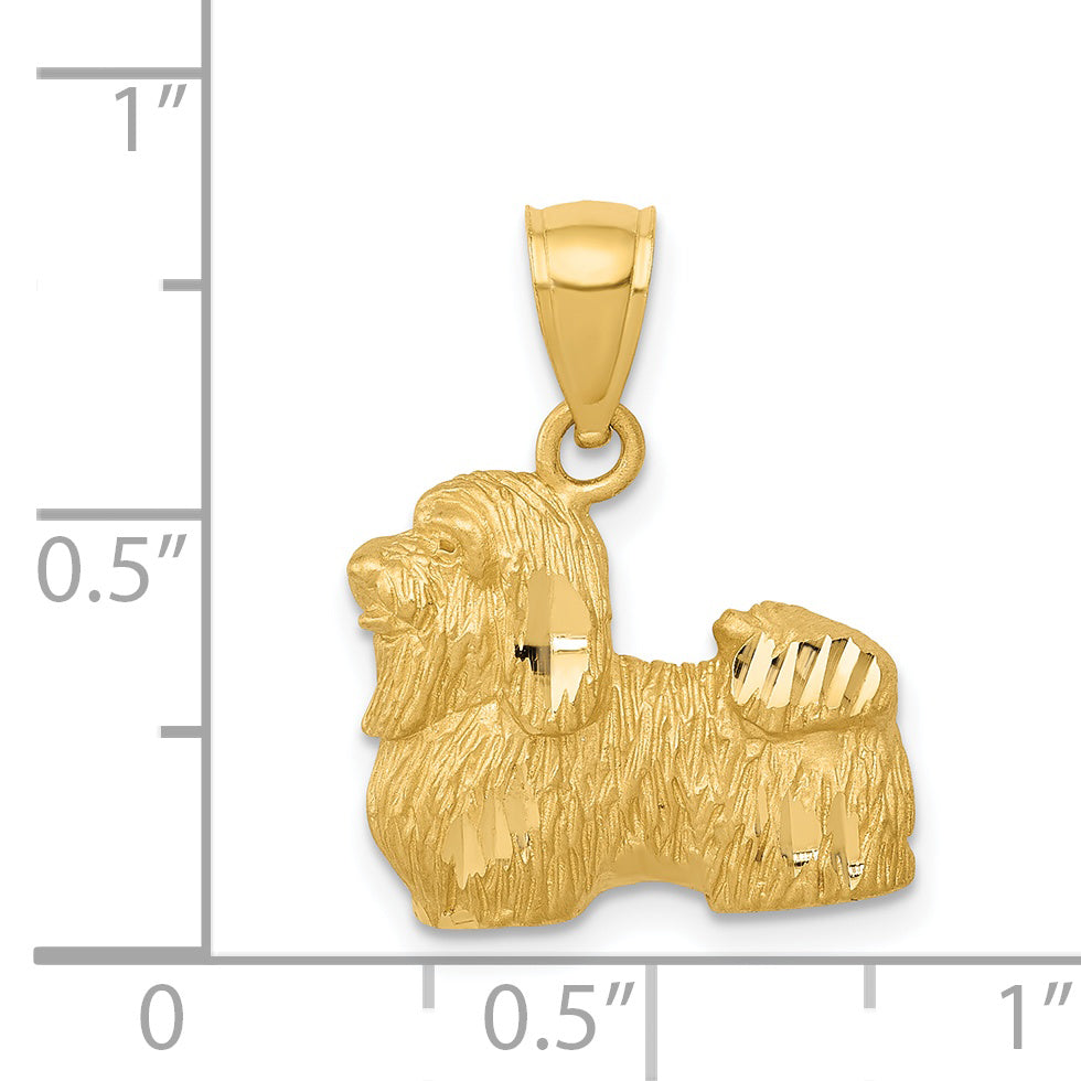 14K Satin Diamond-cut Shih Tzu Dog Pendant K3433