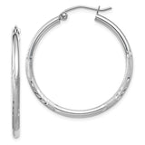 14k White Gold 2x30mm Satin Diamond-cut Round Tube Hoop Earrings TC196