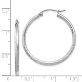 14k White Gold 2x30mm Satin Diamond-cut Round Tube Hoop Earrings TC196