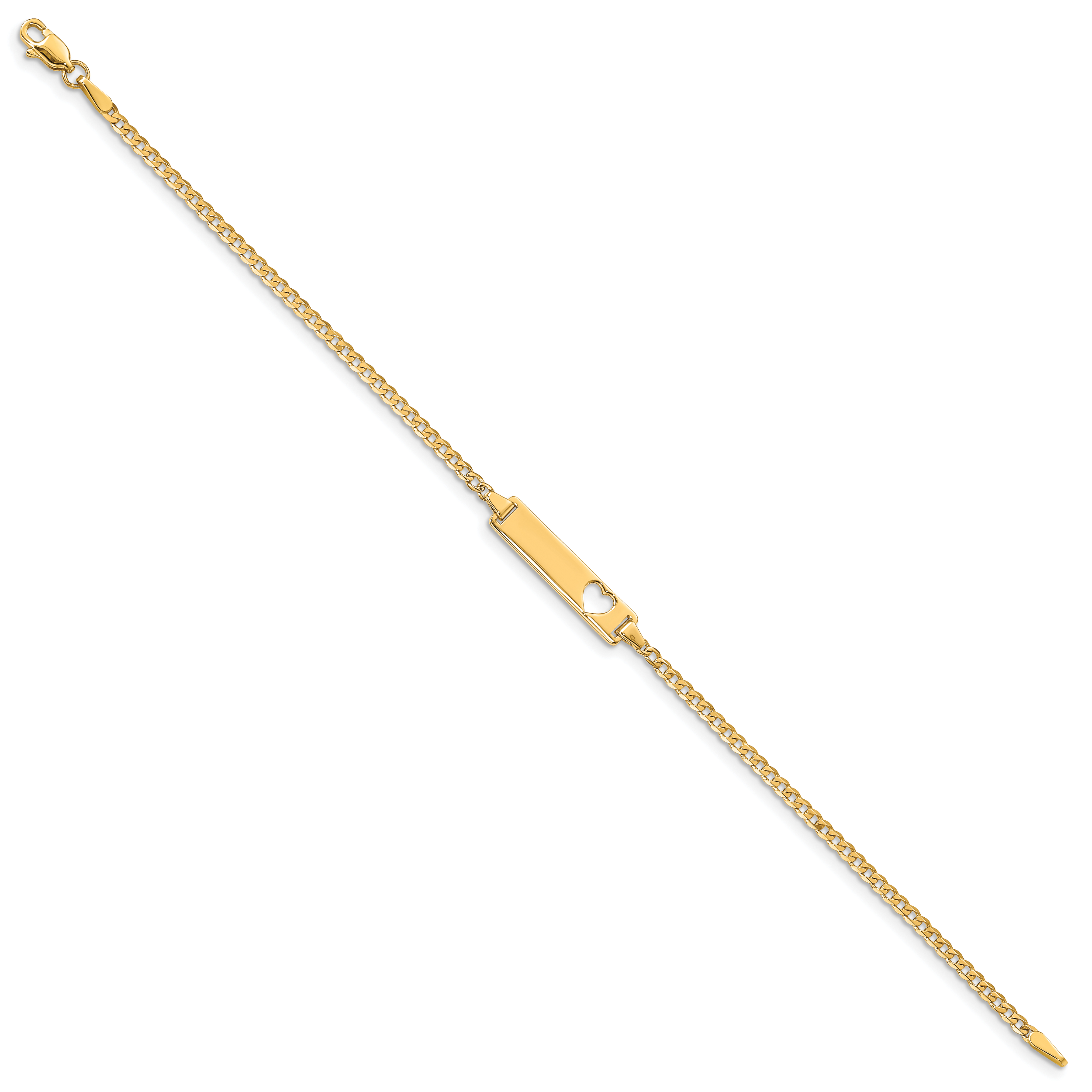 14k Polished Solid Chain/Solid Plate Curb Link Cut-out Heart 20x5mm Plate 7 inch ID Bracelet LID10