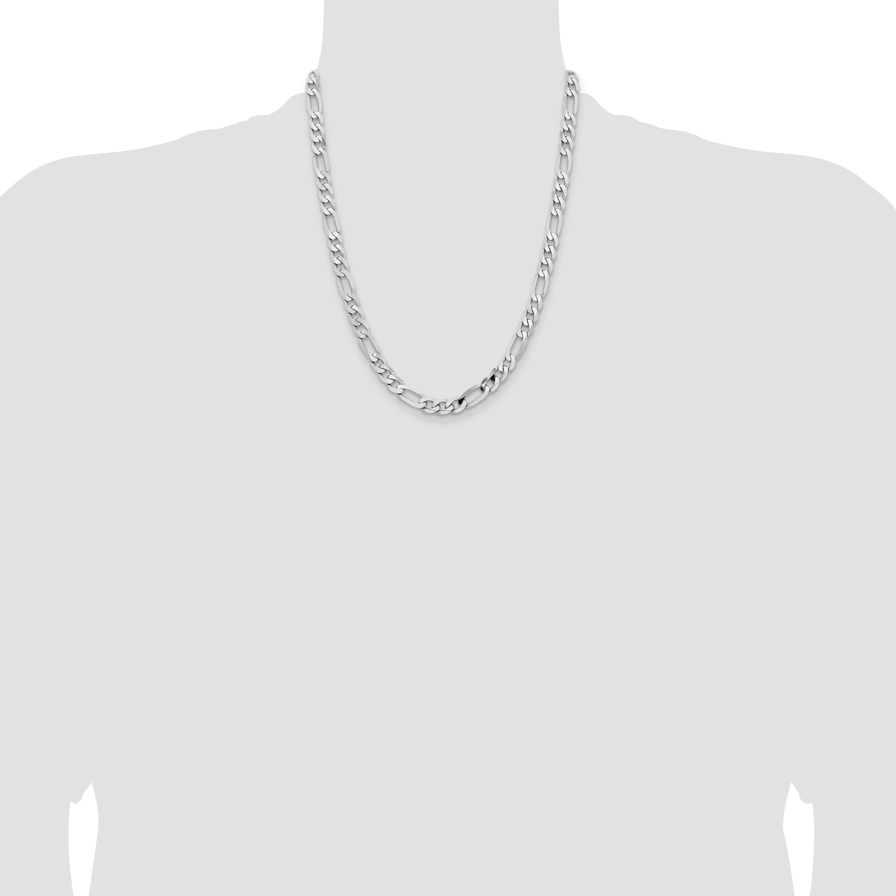 14K White Gold 20 inch 7.5mm Flat Figaro with Lobster Clasp Chain WFIG200