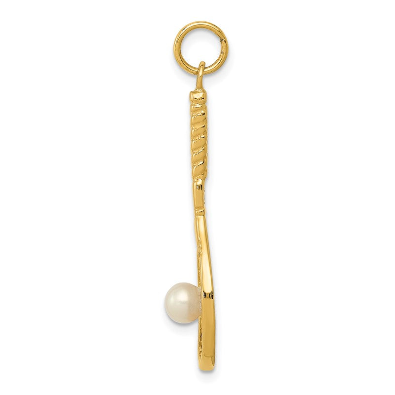 14K Tennis Racquet with Freshwater Cultured Pearl Ball Charm A0378