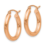 14k Rose Gold 3x20mm Polished Lightweight Tube Hoop Earrings T1004