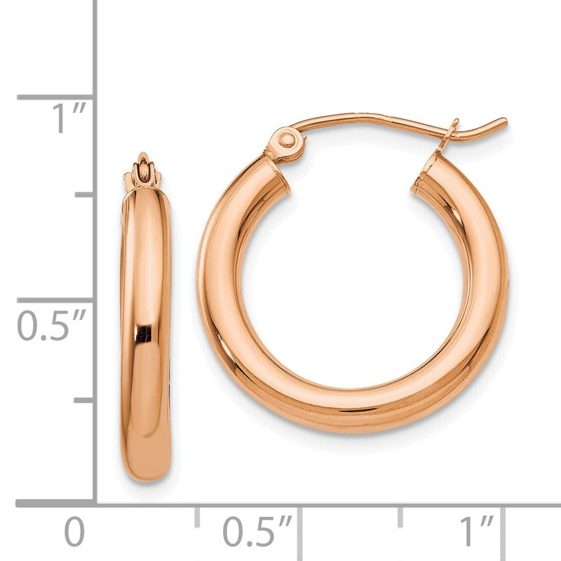 14k Rose Gold 3x20mm Polished Lightweight Tube Hoop Earrings T1004