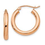 14k Rose Gold 3x20mm Polished Lightweight Tube Hoop Earrings T1004