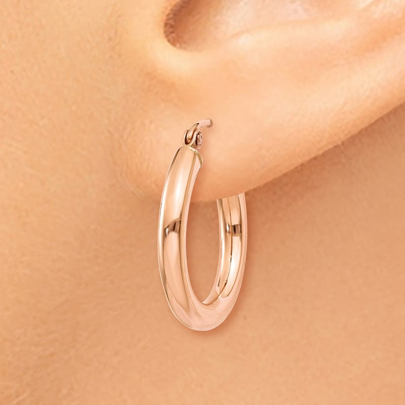 14k Rose Gold 3x20mm Polished Lightweight Tube Hoop Earrings T1004