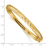 14k Polished Textured Diamond-cut 6.20mm Twisted Hinged Oval Bangle Bracelet DB702
