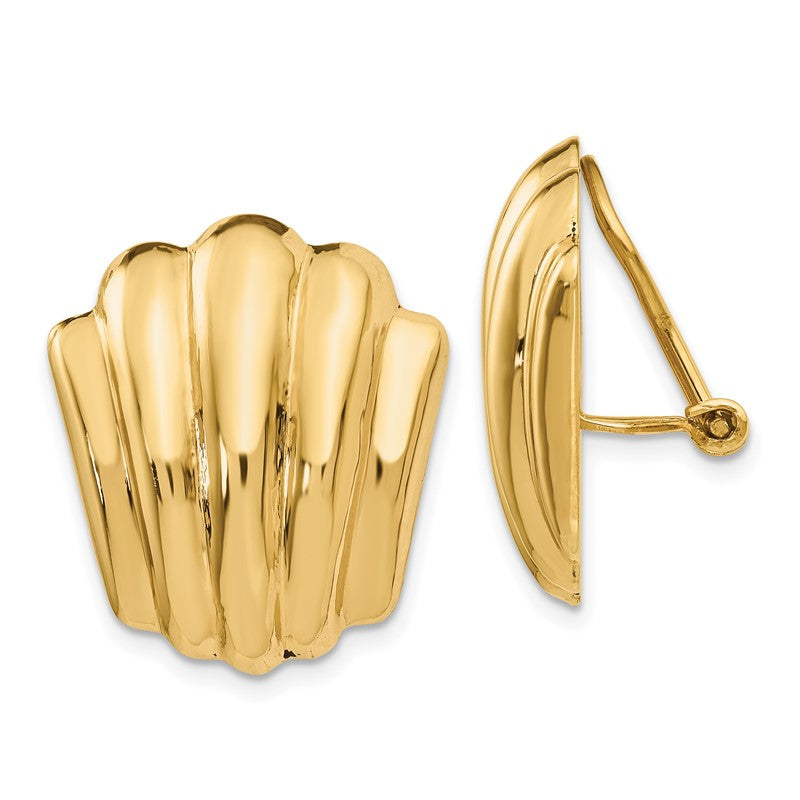 14k Polished Fancy Ribbed Omega Back Non-pierced Earrings H640