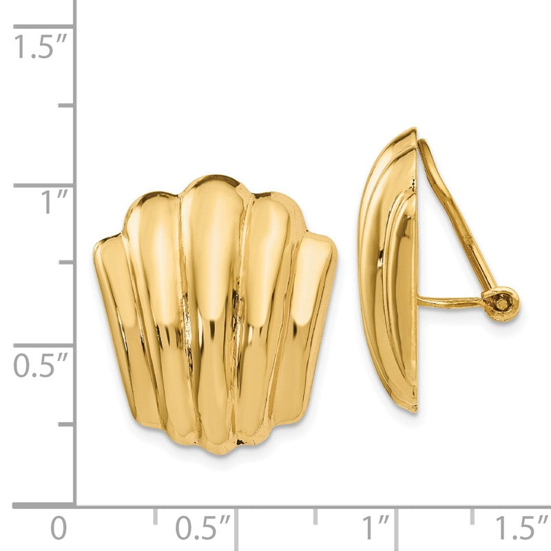 14k Polished Fancy Ribbed Omega Back Non-pierced Earrings H640