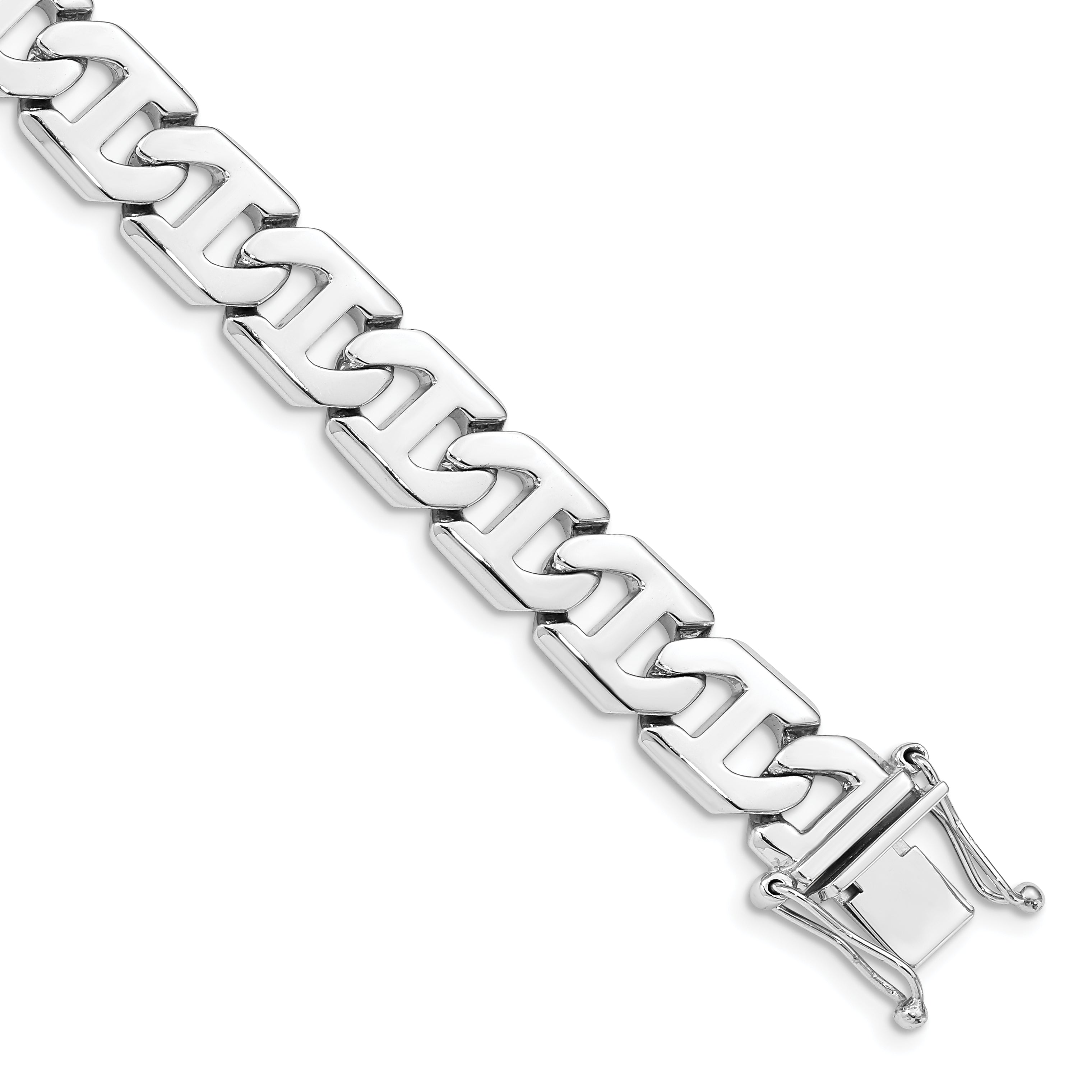 14K White Gold 20 inch 10.2mm Hand Polished Fancy Link with Box Catch Clasp Chain WLK190