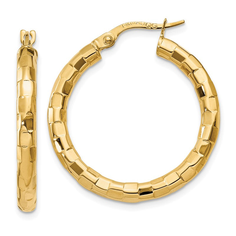 14k Polished/Textured Post Hoop Earring TF603