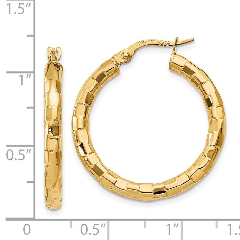 14k Polished/Textured Post Hoop Earring TF603