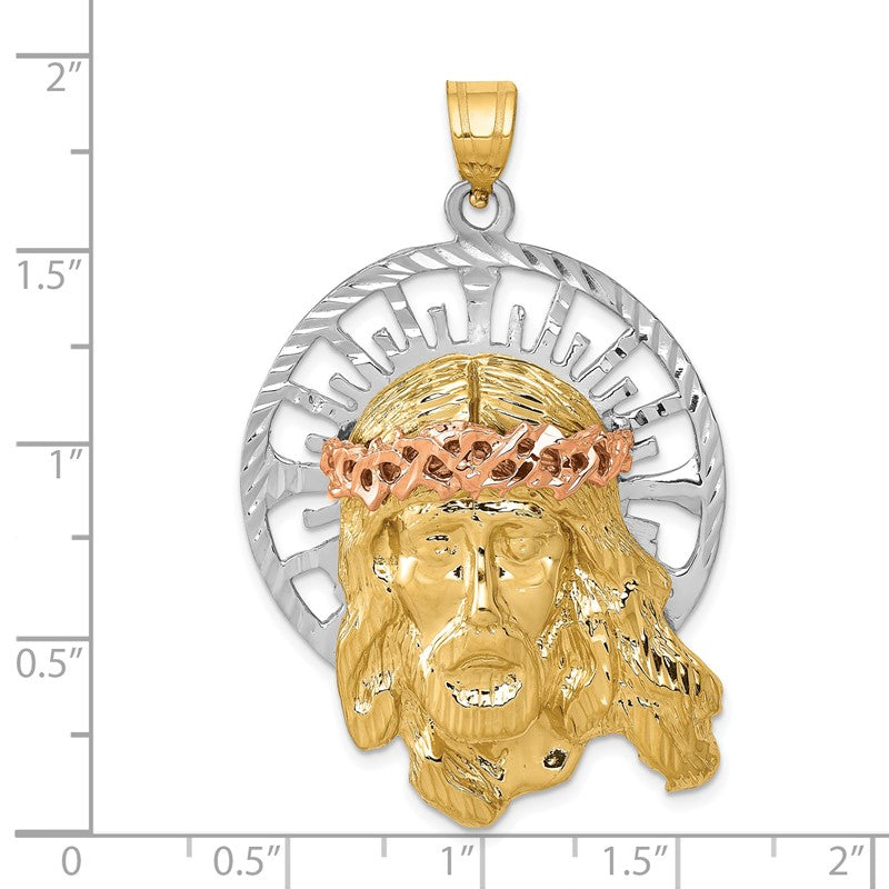 14k Tri-color Diamond-cut Large Jesus Pendant C1406
