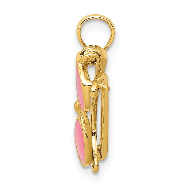 14k 3-D Pink Enameled Sunglasses with Moveable Sides Pendant K1863