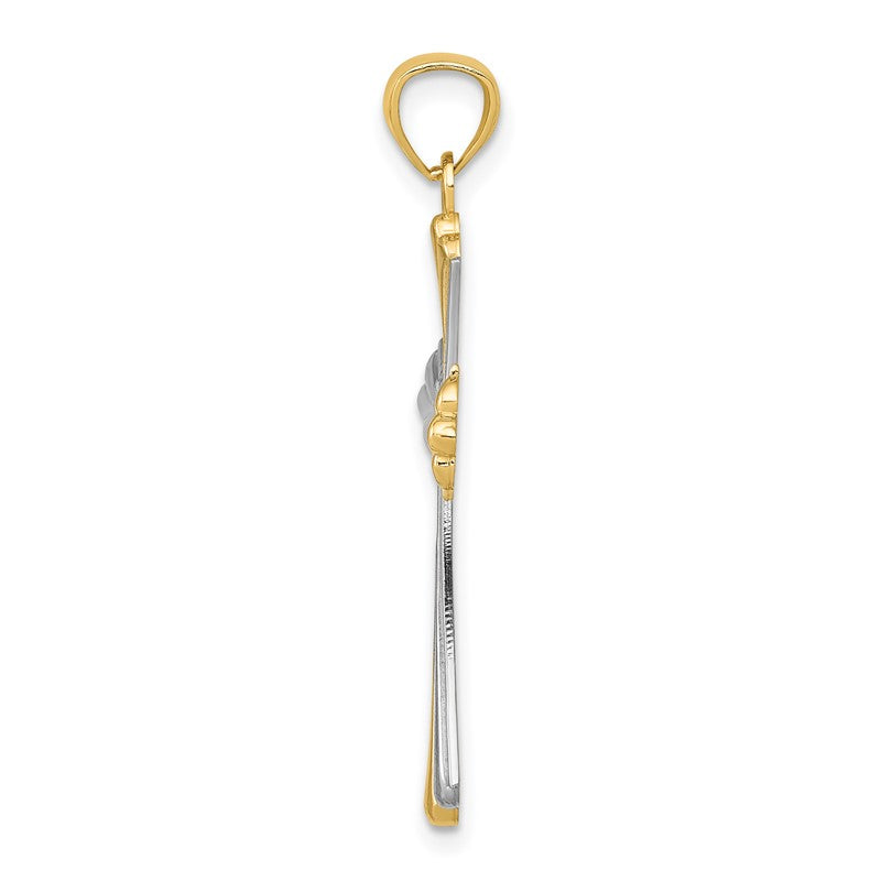 14K Diamond-Cut Rhodium Budded Cross Pendant C4480