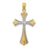 14K Diamond-Cut Rhodium Budded Cross Pendant C4480