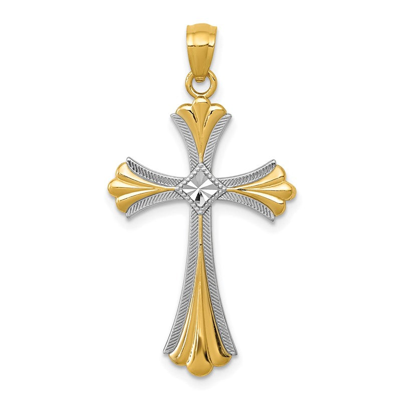 14K Diamond-Cut Rhodium Budded Cross Pendant C4480