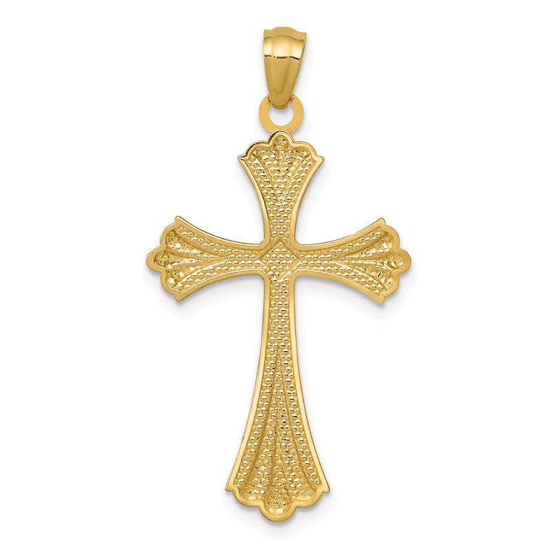 14K Diamond-Cut Rhodium Budded Cross Pendant C4480