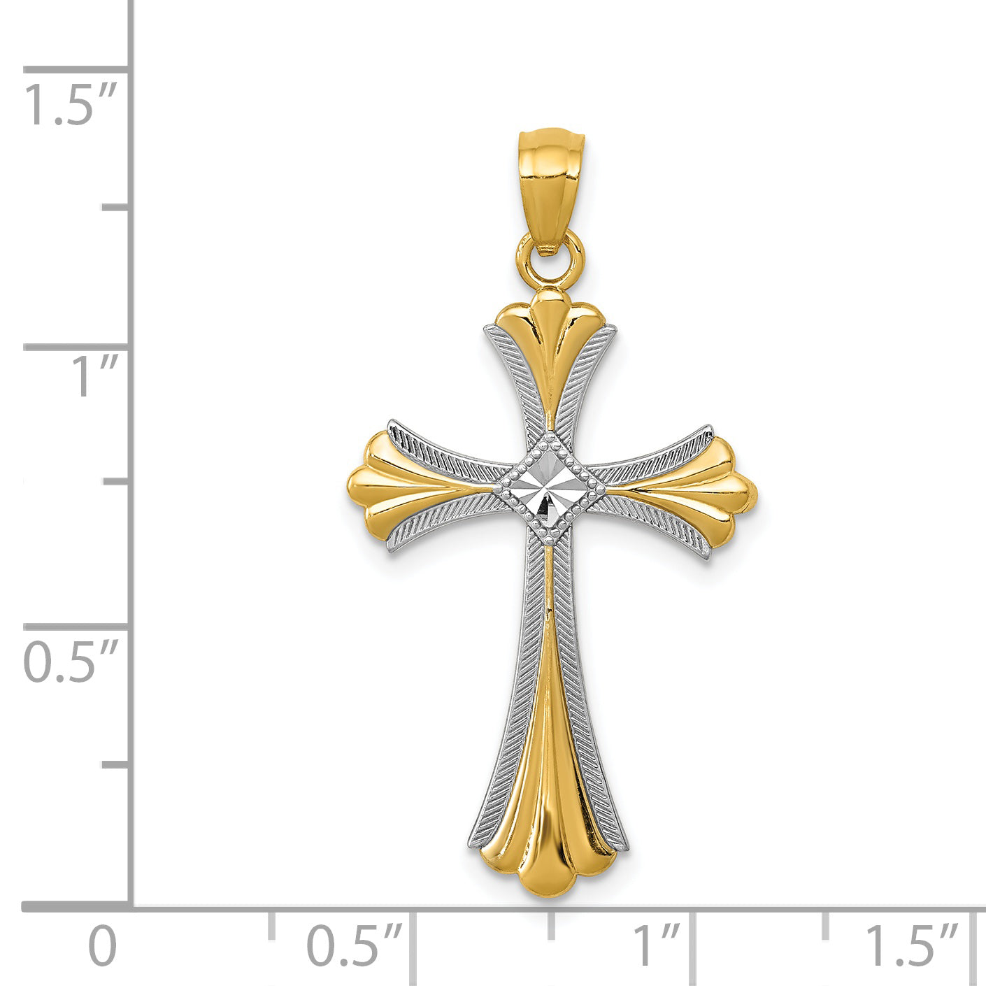 14K Diamond-Cut Rhodium Budded Cross Pendant C4480