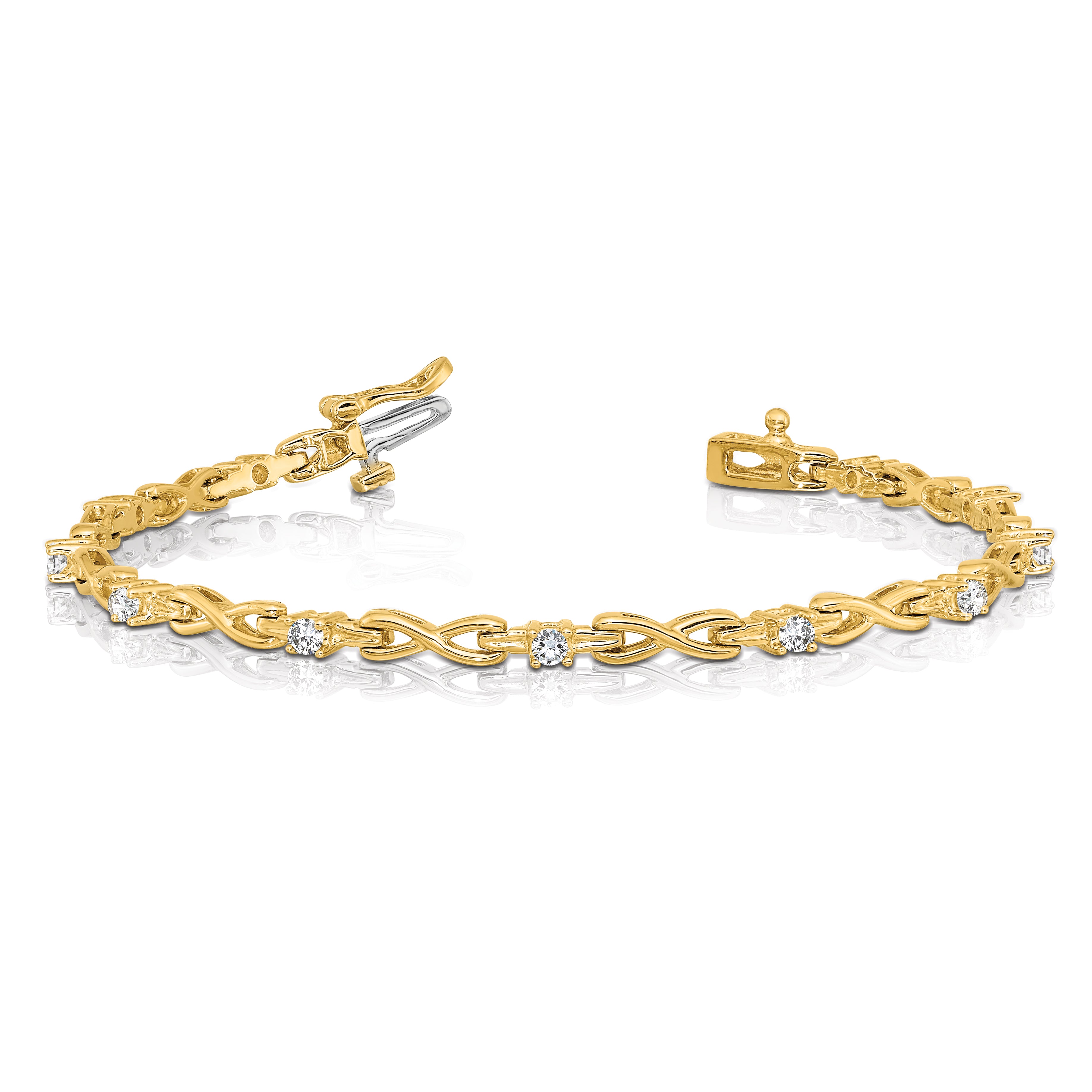 14k Complete 1/2 carat Round A Diamond 4-prong X-design 7 inch Tennis Bracelet X2106A