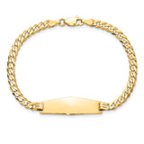 14k Polished Solid Chain/Solid Plate Flat Curb Link Soft Diamond Shape 28x9.8mm Plate 7 inch ID Bracelet LID73C