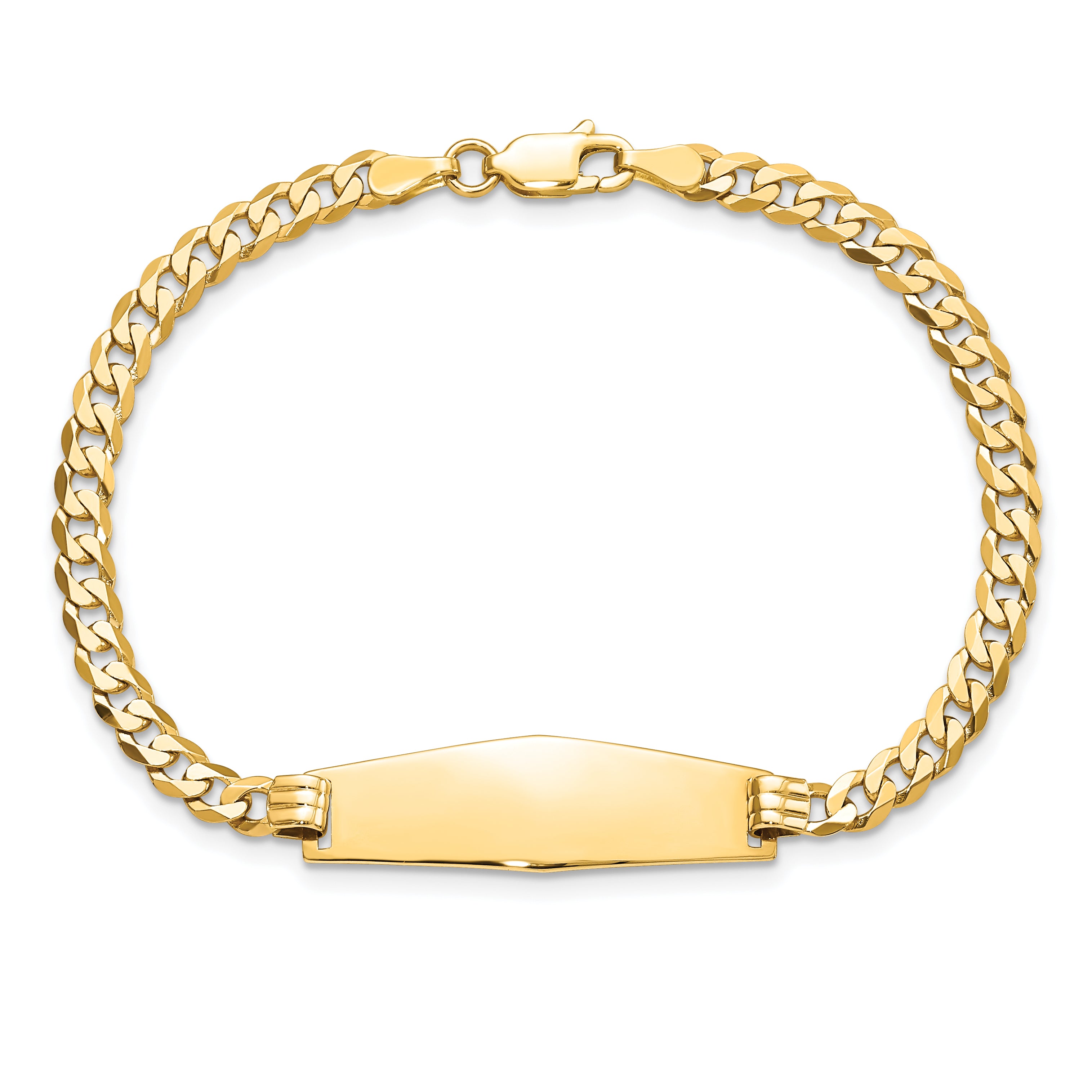 14k Polished Solid Chain/Solid Plate Flat Curb Link Soft Diamond Shape 28x9.8mm Plate 7 inch ID Bracelet LID73C