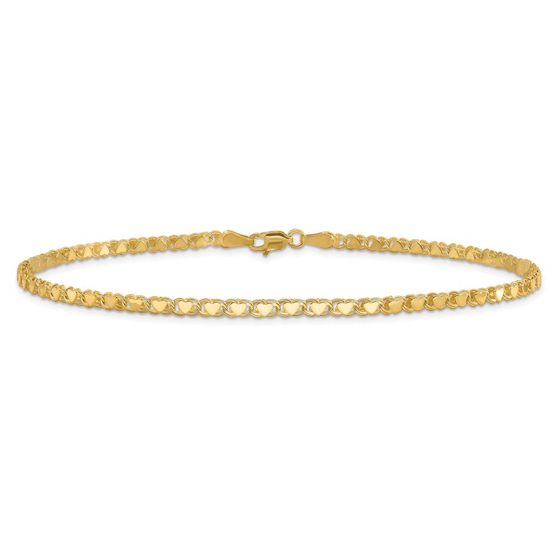14k Polished Double-Sided Hearts Double Link 10 inch Anklet ANK70