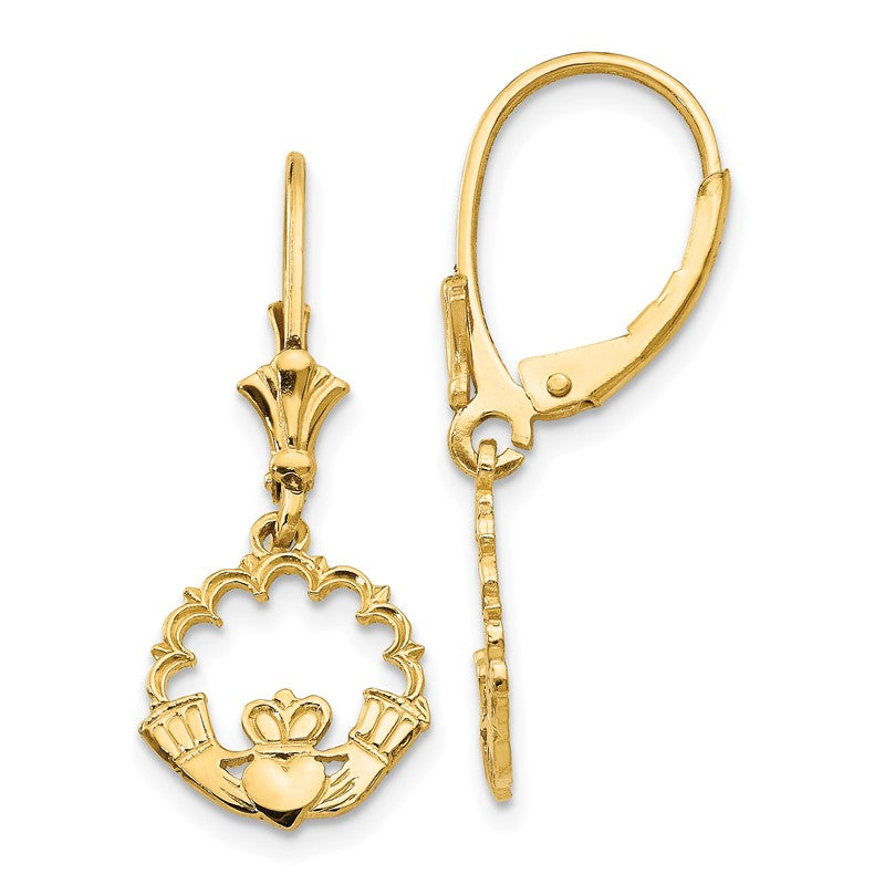 14K Claddagh in Circle Dangle Leverback Earrings K4525