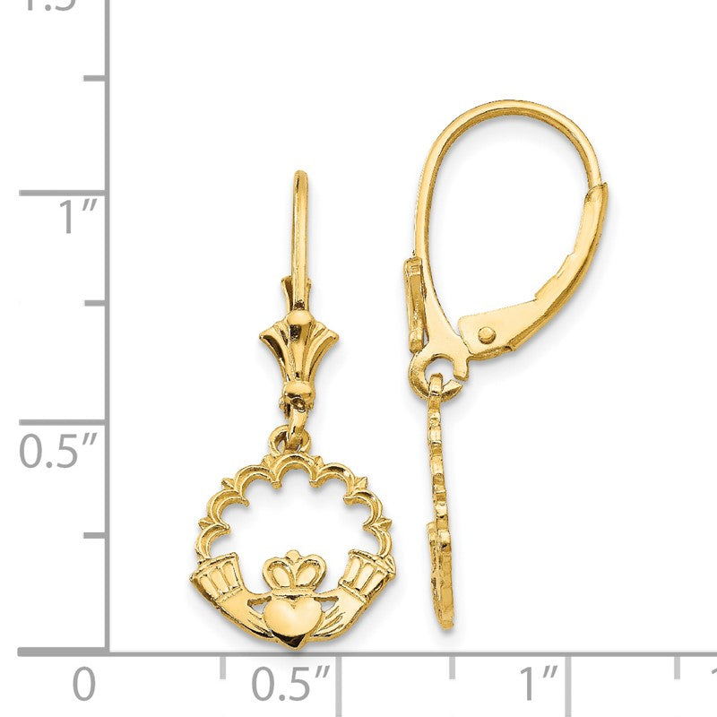 14K Claddagh in Circle Dangle Leverback Earrings K4525