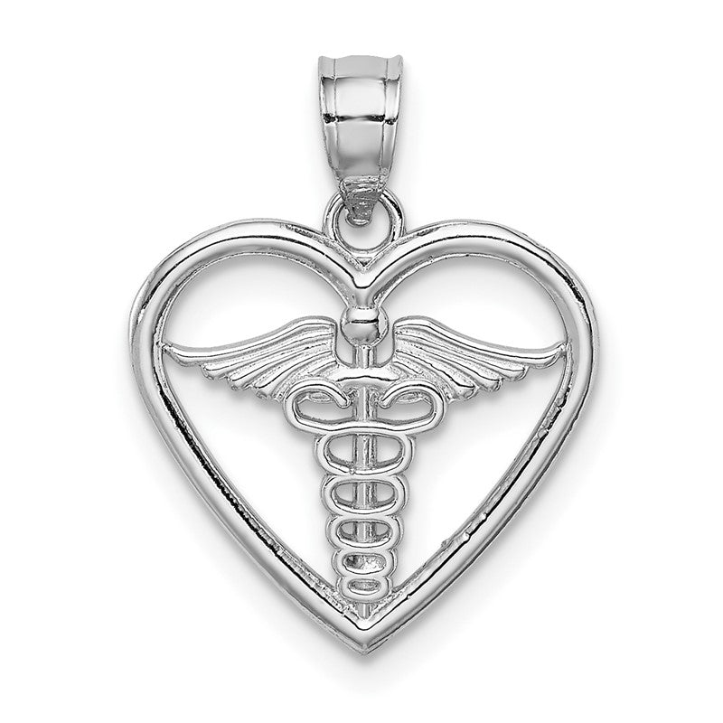 14K White Gold Polished Medical Heart Pendant D4616