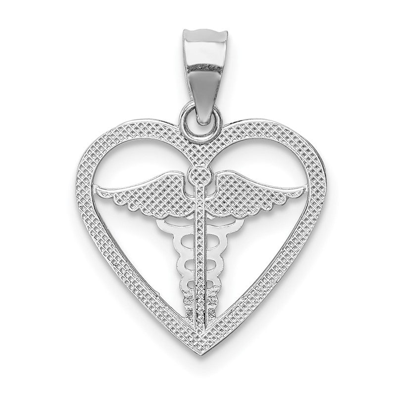 14K White Gold Polished Medical Heart Pendant D4616
