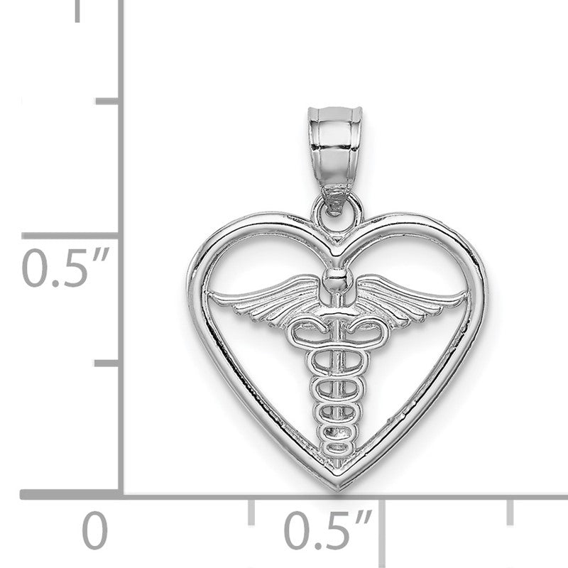 14K White Gold Polished Medical Heart Pendant D4616