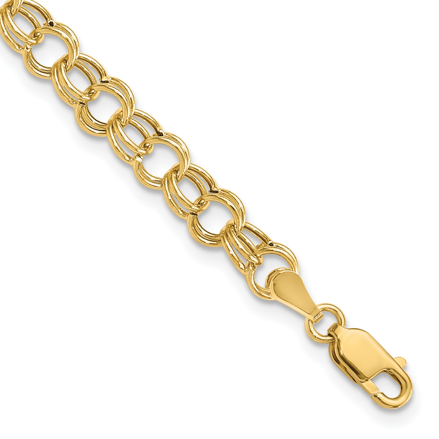 14k 6mm Hollow Double Link 7 inch Charm Bracelet DO541