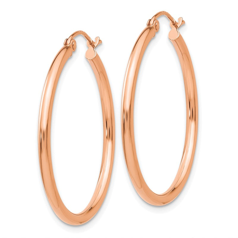 14k Rose Gold 2x30mm Polished Lightweight Tube Hoop Earrings TE528