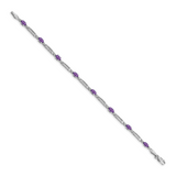 14k White Gold Complete Diamond and Oval Amethyst Fancy Link 7 inch Bracelet BM4492