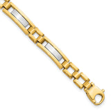 14k Two-tone Polished and Satin 6.3mm Fancy Bar Link 8.5 inch Mens Bracelet GB247