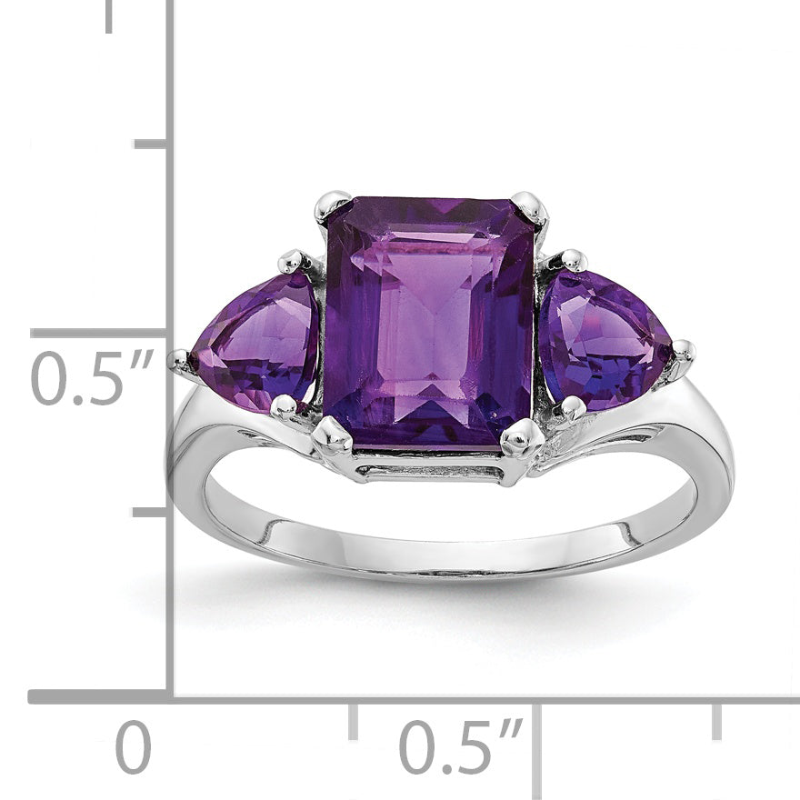 14k White Gold Amethyst 3-Stone Ring Y4543AM
