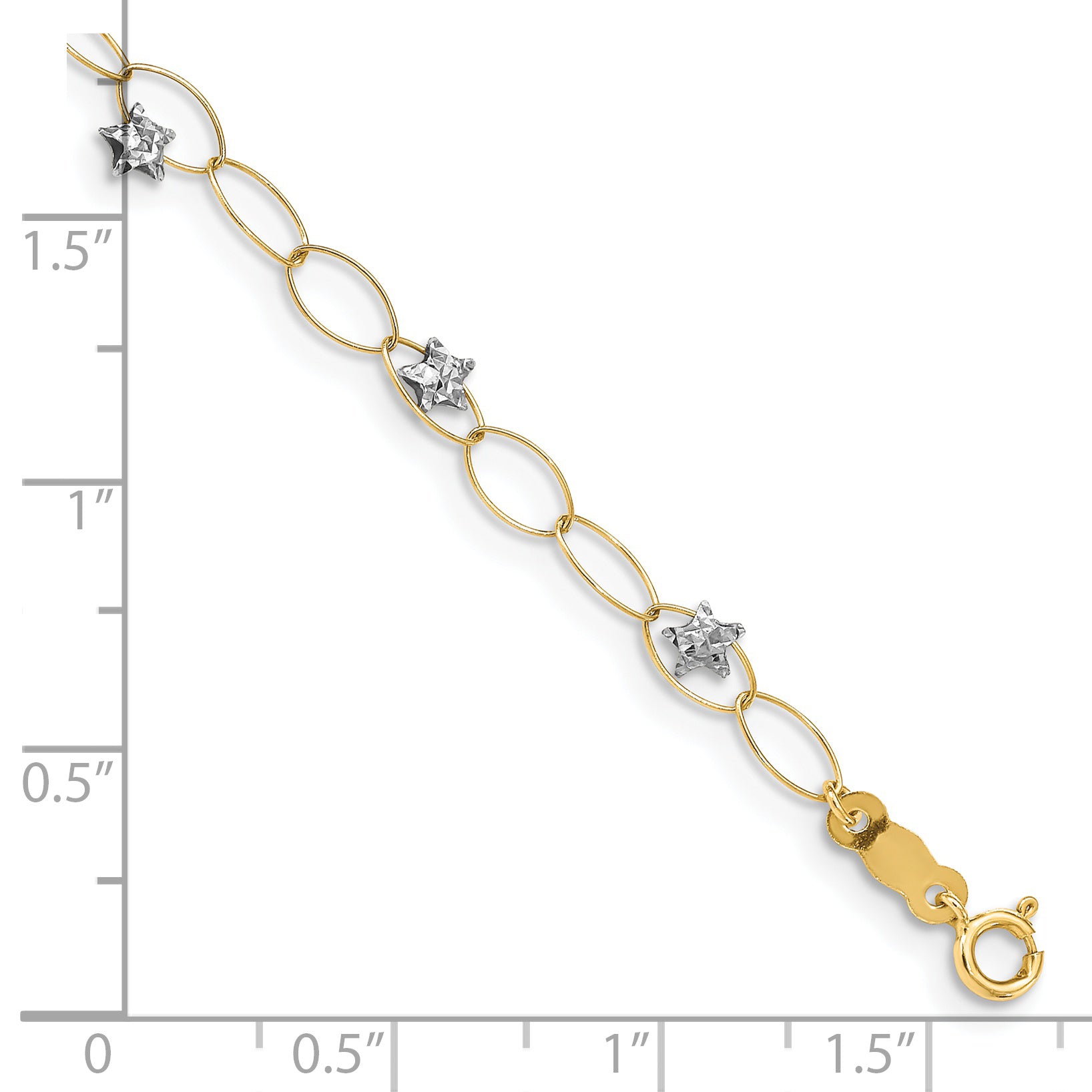 14k Two-tone Diamond-cut Puffed Stars and Oval Link 7.25 inch Bracelet FB1322