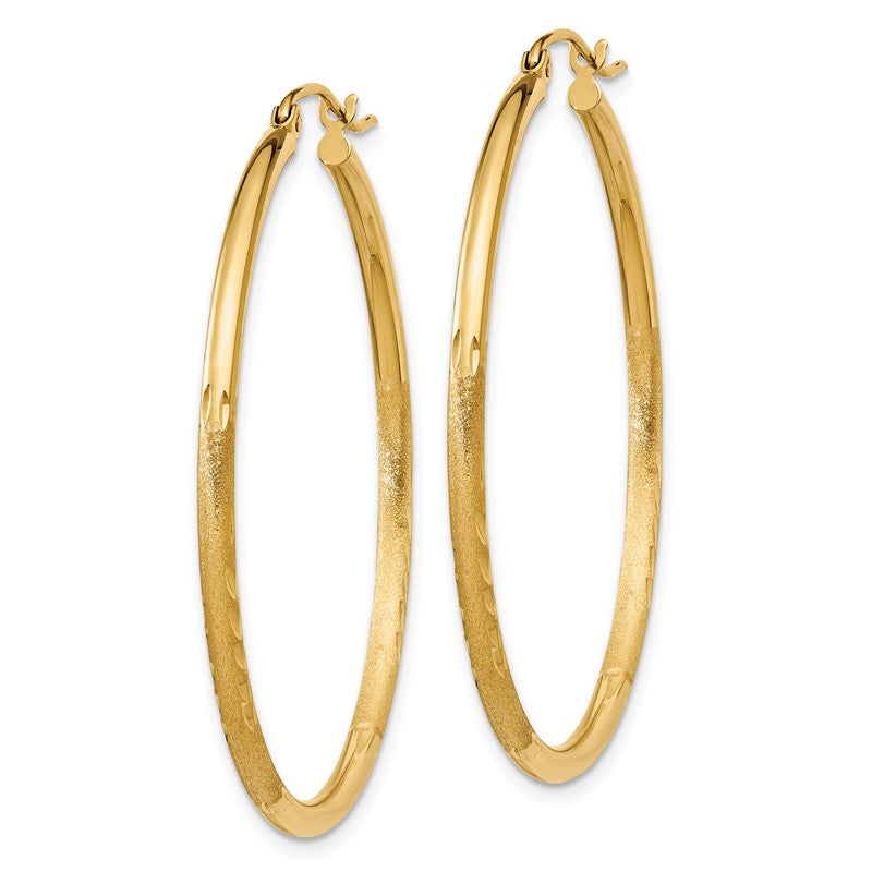 14k 2x40mm Satin Diamond-cut Round Tube Hoop Earrings TC213