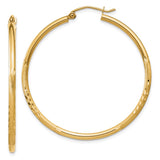 14k 2x40mm Satin Diamond-cut Round Tube Hoop Earrings TC213