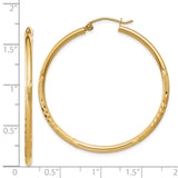 14k 2x40mm Satin Diamond-cut Round Tube Hoop Earrings TC213
