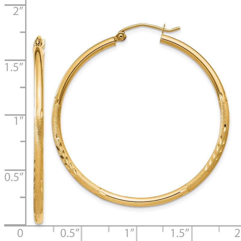 14k 2x40mm Satin Diamond-cut Round Tube Hoop Earrings TC213
