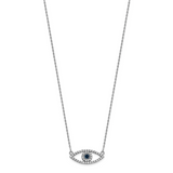 14k White Gold Polished 1/6 carat Diamond and Sapphire Small Evil Eye 18 inch Necklace XP5044WS/A