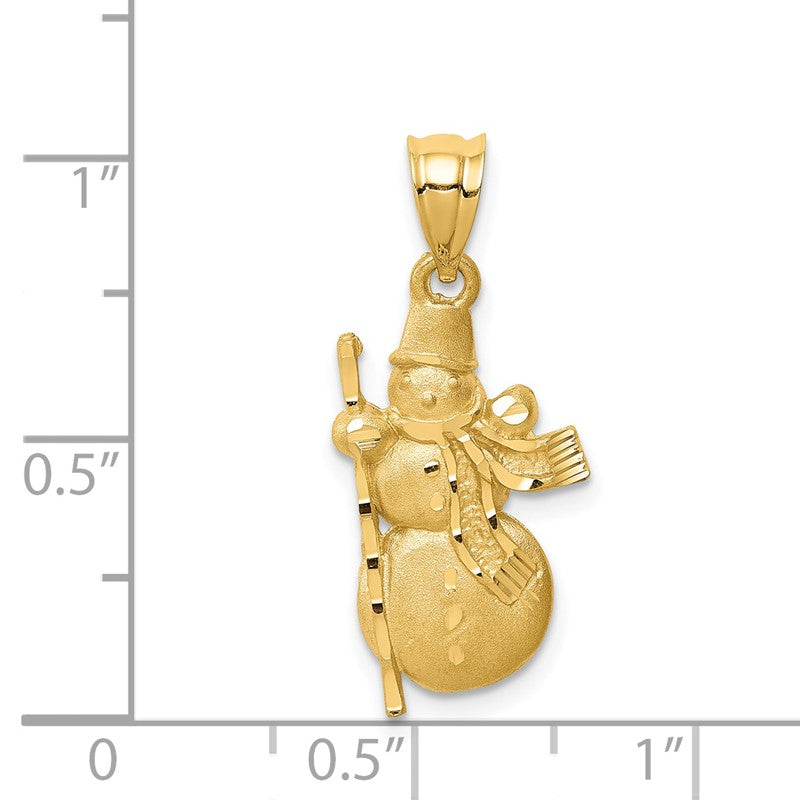 14K Diamond-cut Brushed and Polished Snowman Pendant D4568