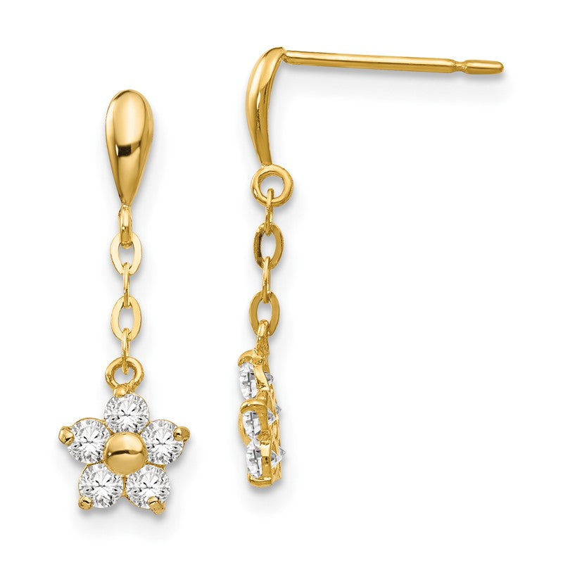 14k Madi K CZ Flower Dangle Childrens Post Earrings GK770