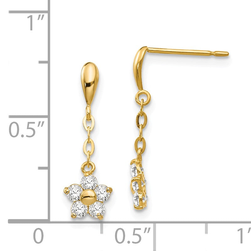 14k Madi K CZ Flower Dangle Childrens Post Earrings GK770