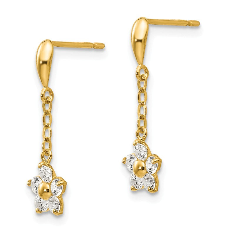 14k Madi K CZ Flower Dangle Childrens Post Earrings GK770