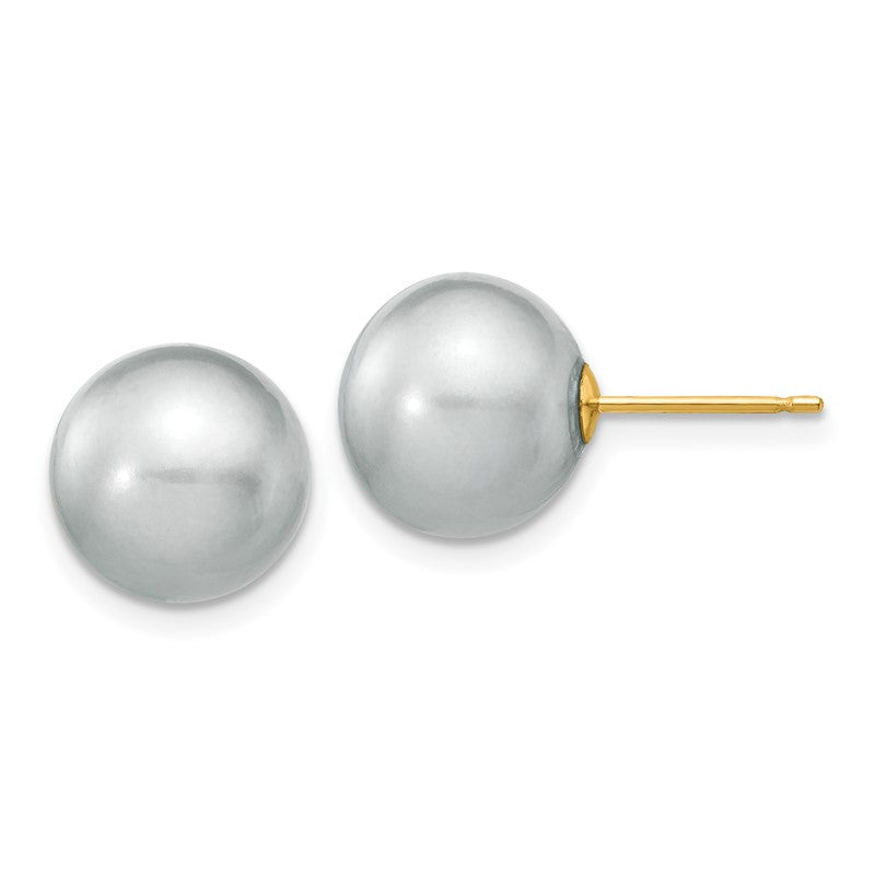 14k 10-11mm Grey Round Freshwater Cultured Pearl Stud Post Earrings X100PG
