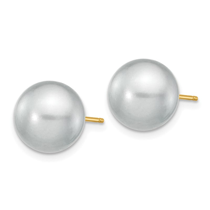 14k 10-11mm Grey Round Freshwater Cultured Pearl Stud Post Earrings X100PG