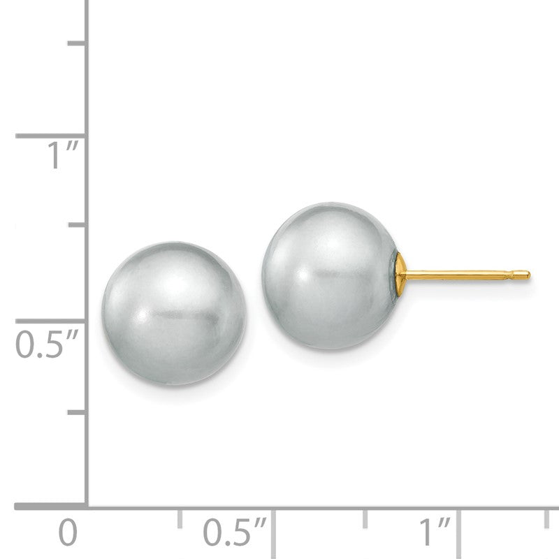 14k 10-11mm Grey Round Freshwater Cultured Pearl Stud Post Earrings X100PG